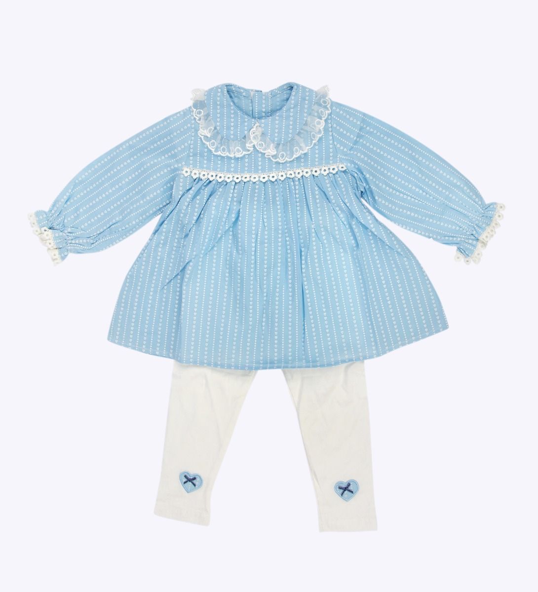 LEEZ Girls 2-Piece Set Lace-Trim Dress & Leggings Blue