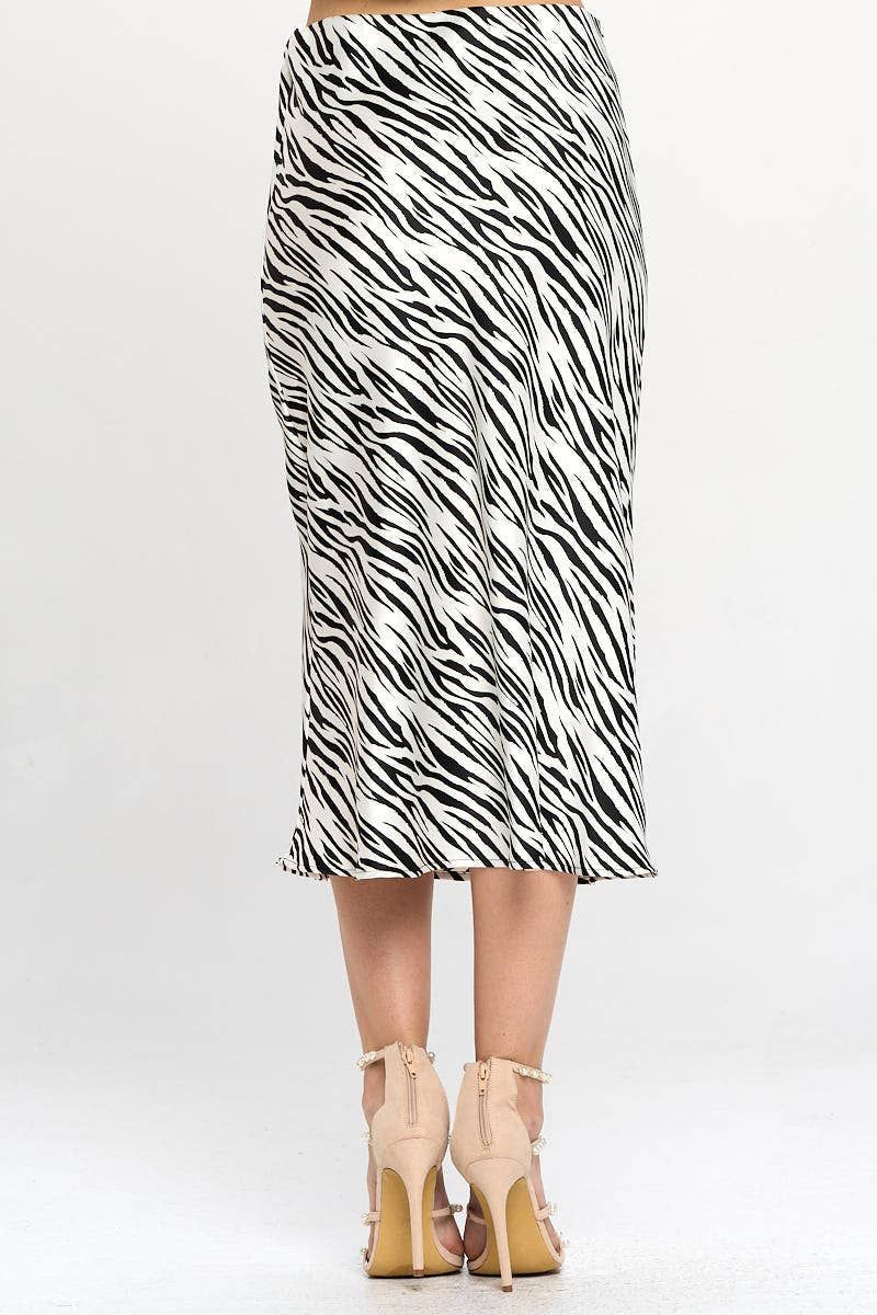Zebra Print Midi Skirt - IVORY