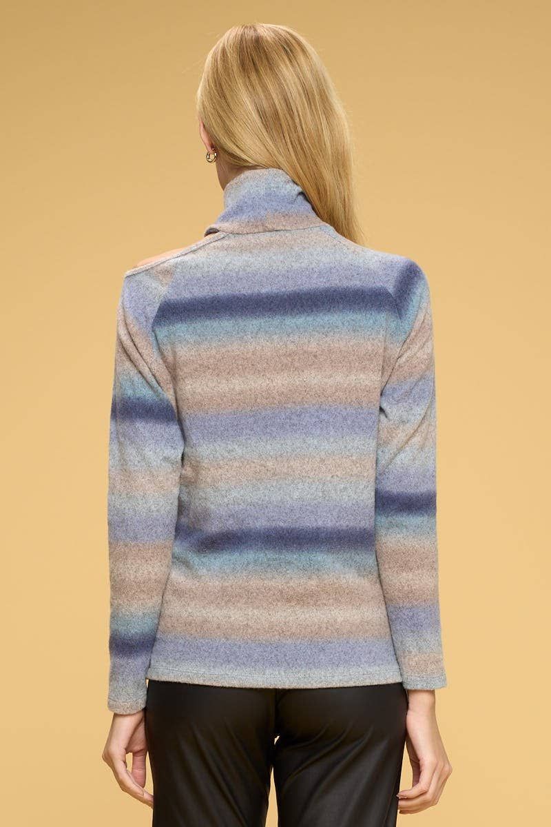 Ombre Cold Shoulder Turtleneck Top - BLUE