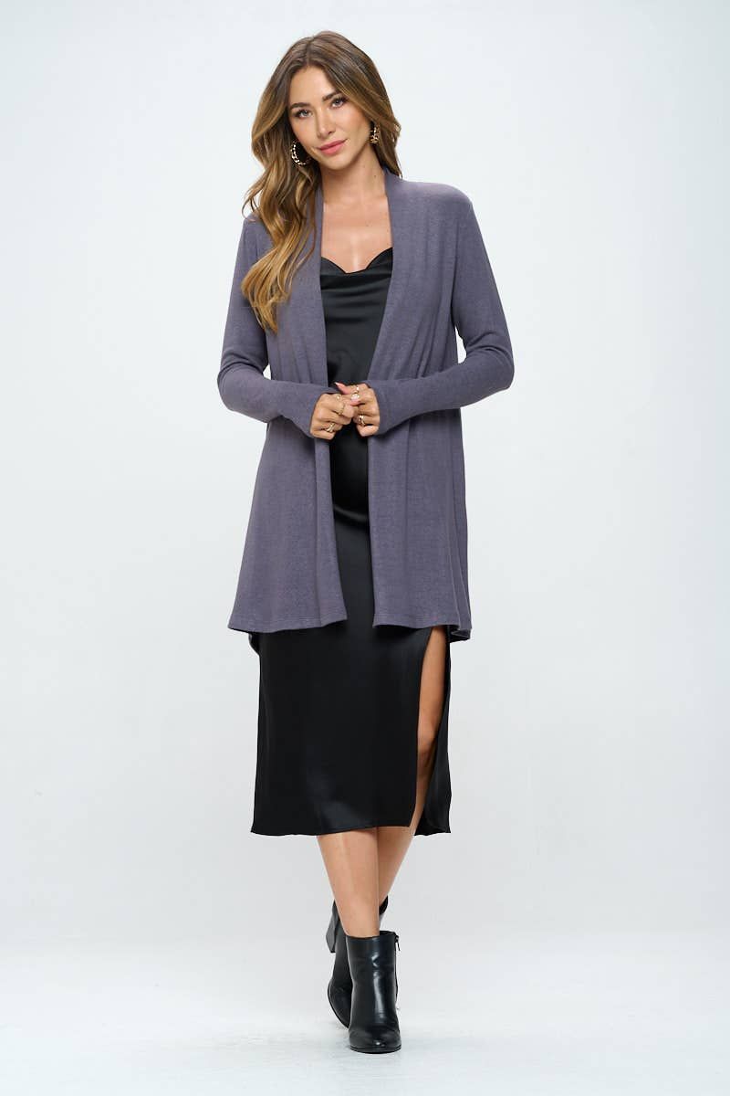 Brushed Knit Draped Cardigan - DARK CEMENT