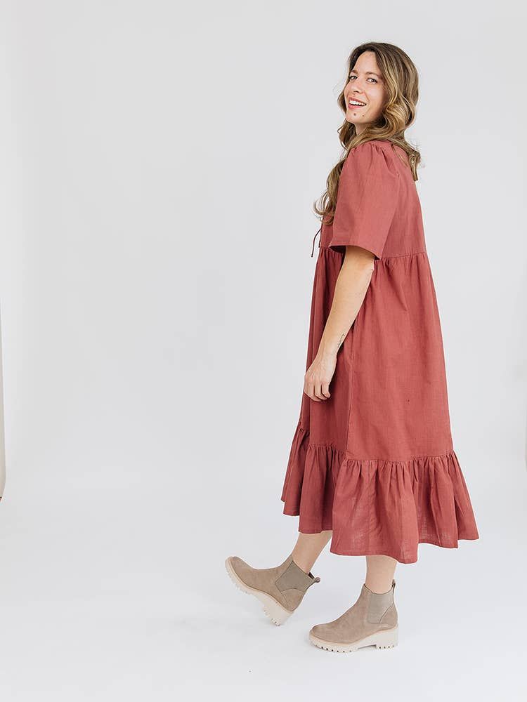 Adelaide Tiered Midi Dress Cinnamon