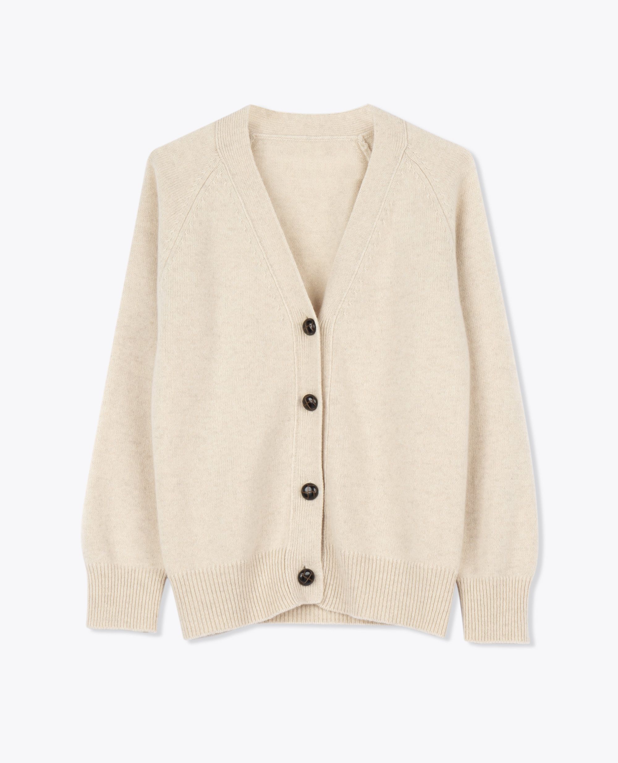 LEEZ Women V-Neck Cardigan in Wool - Beige