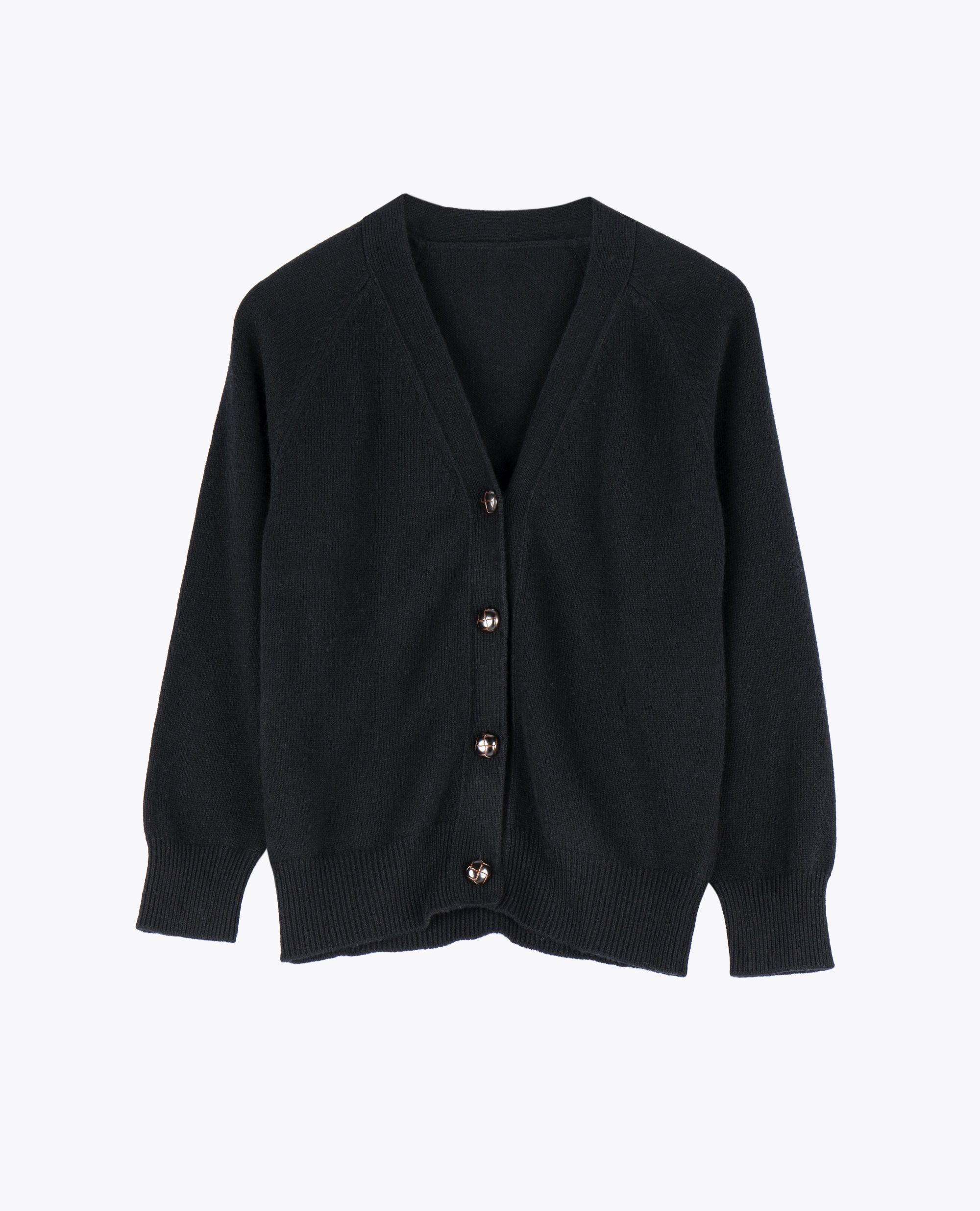 LEEZ Women V-Neck Cardigan in Wool - Black