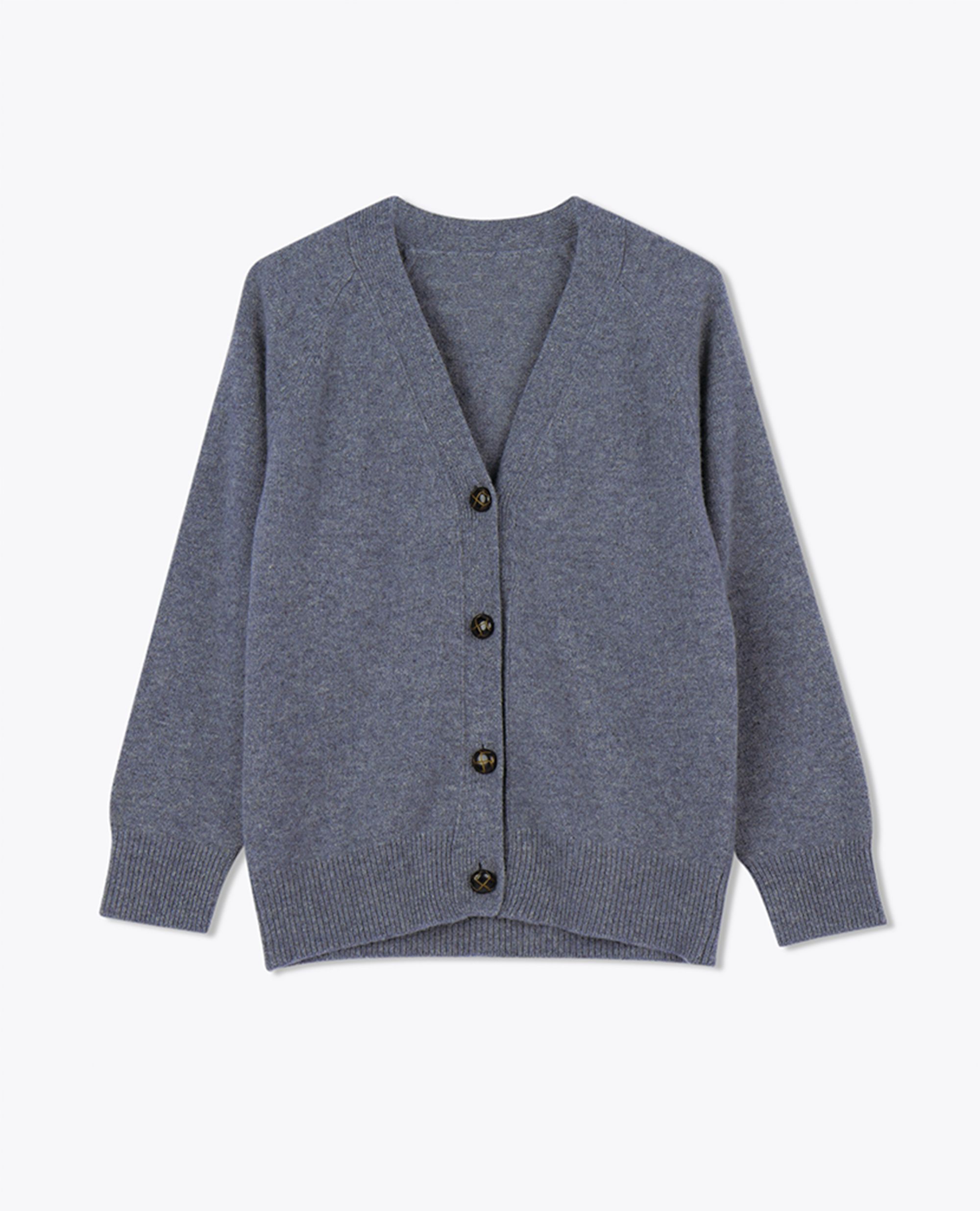 LEEZ Women V-Neck Cardigan in Wool - Ash Grey