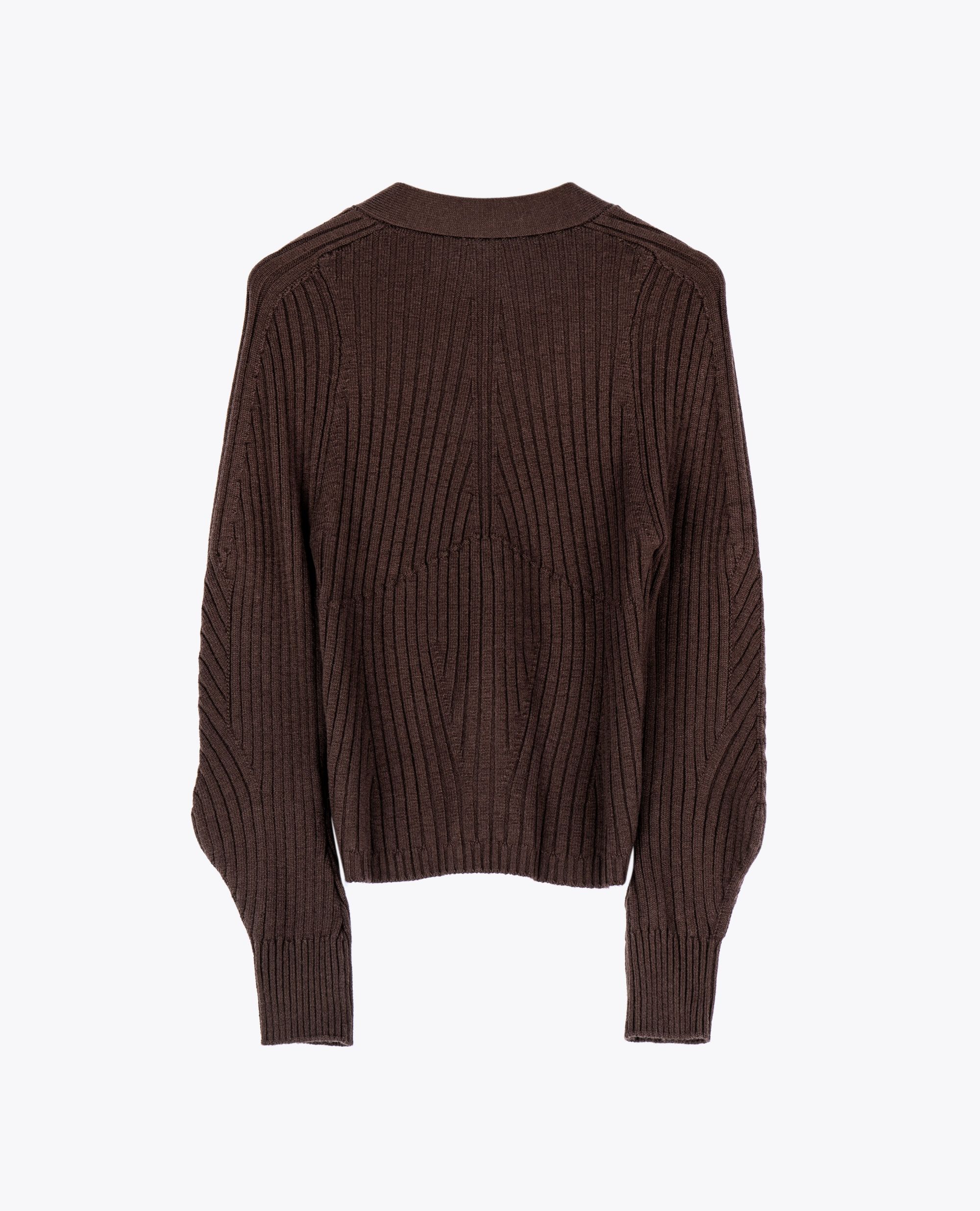 LEEZ Women V-Neck Cardigan in Wool & Silk - Brown