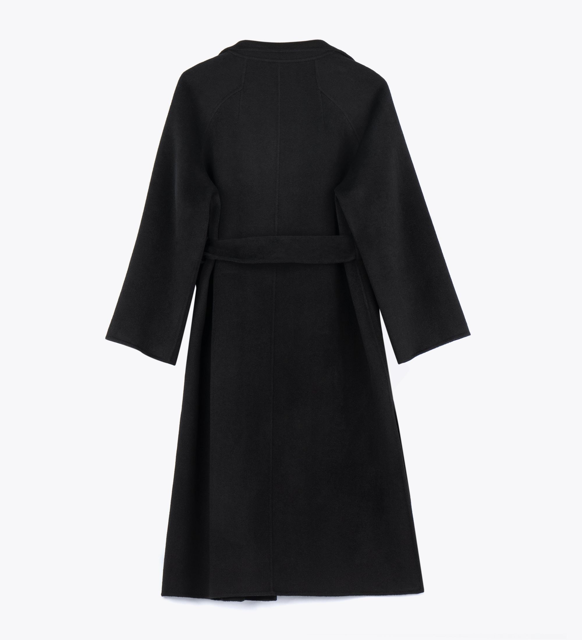 LEEZ Women Midi Wrap Coat Double Wool Fabric - Black