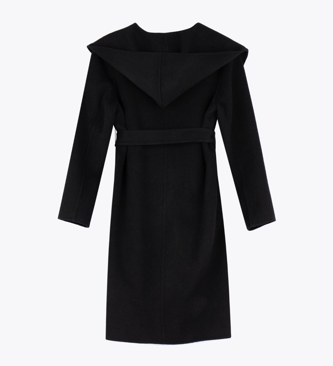 LEEZ Women Wool-Cashmere Hooded Overcoat Black