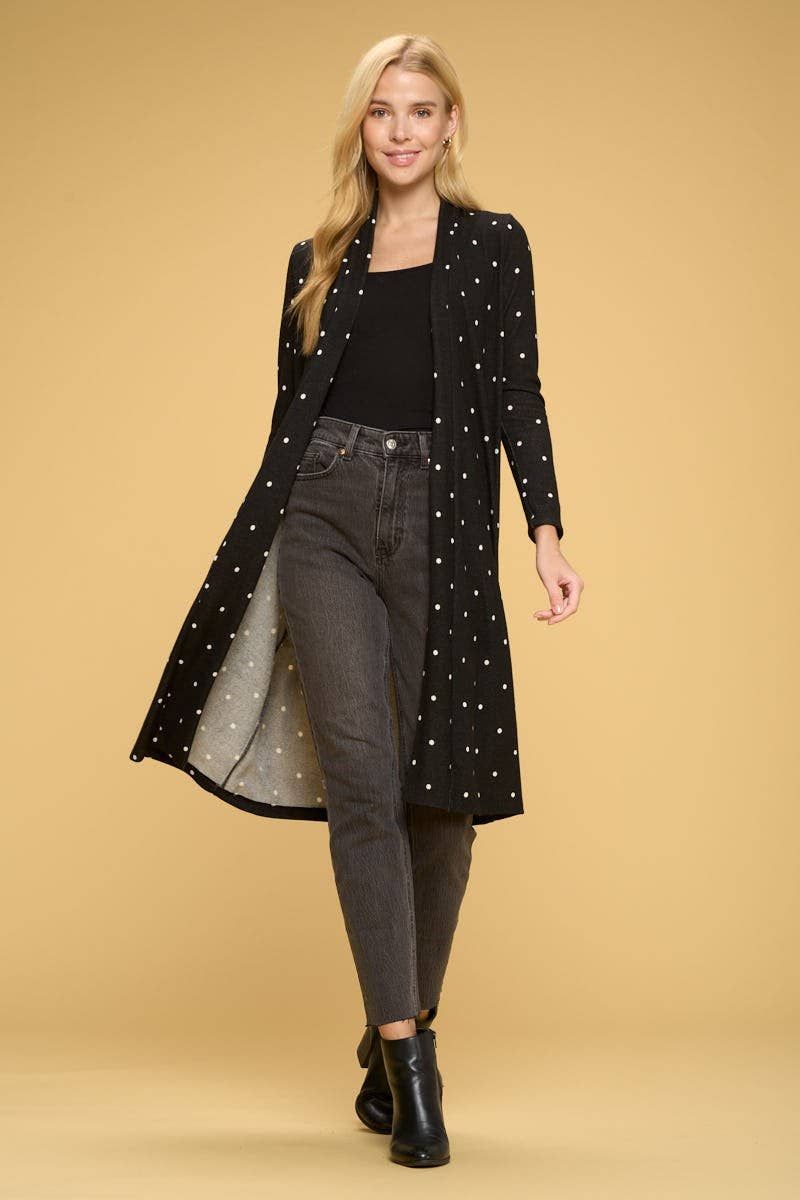 Polka Dot Open Front Cardigan - BLACK