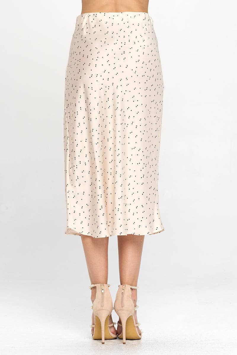 Star Print Satin Midi Skirt