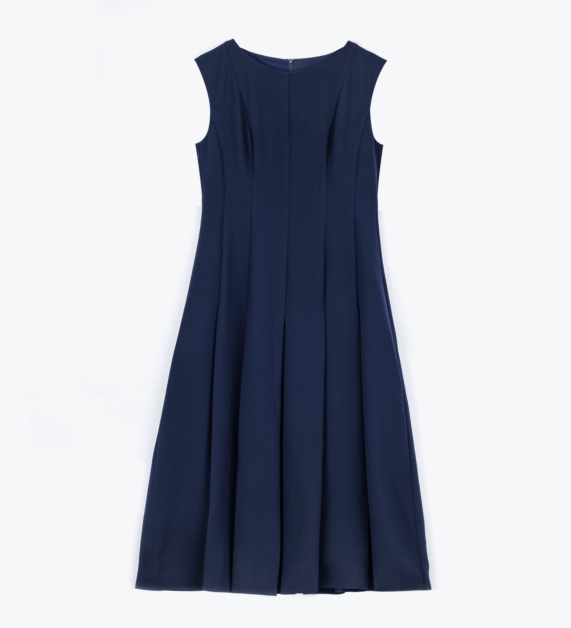 LEEZ Women Sleeveless Long Dress Pleated Navy