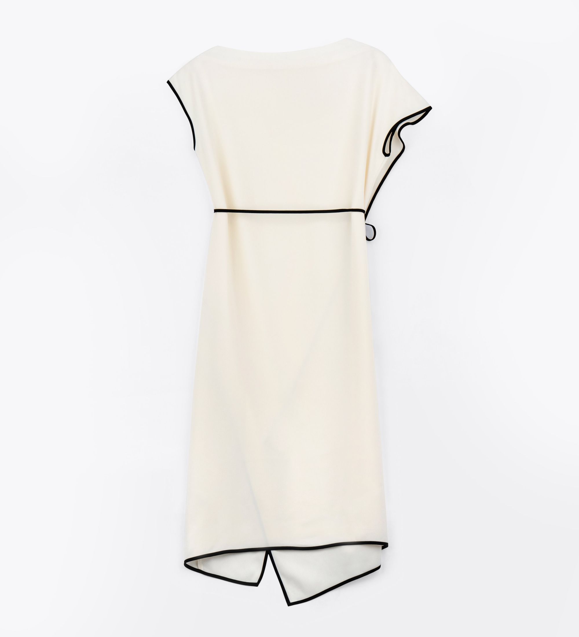 LEEZ Women Asymmetrical Dress White and Black Silhouette Line Off-White