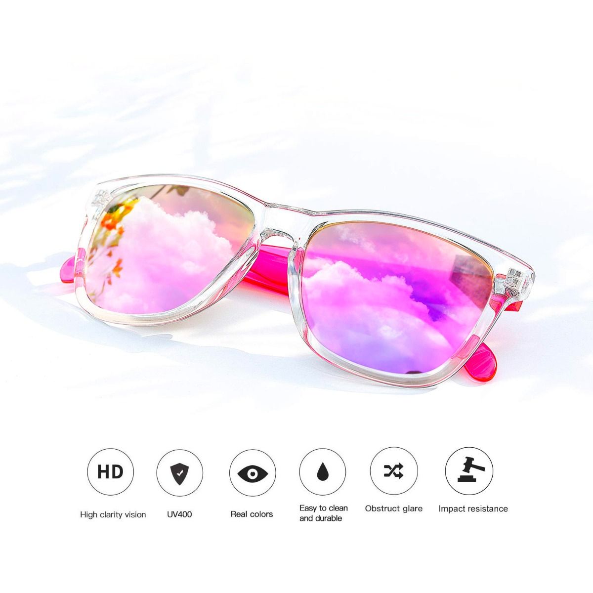 Massalia: Myglassesmart Pink Sunglasses UV400 Mirrored Lens for Women 55mm 