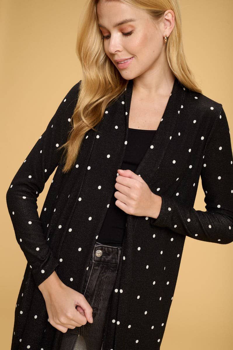 Polka Dot Open Front Cardigan - BLACK