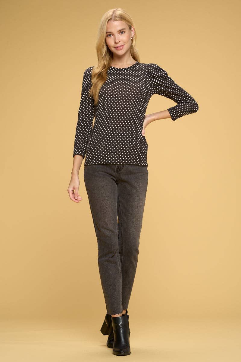 Polka Dot Top with Puff Sleeve - BLACK2