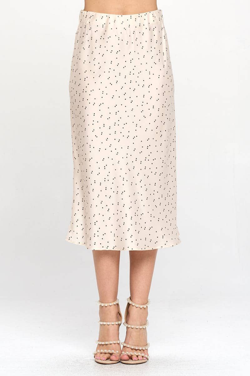 Star Print Satin Midi Skirt