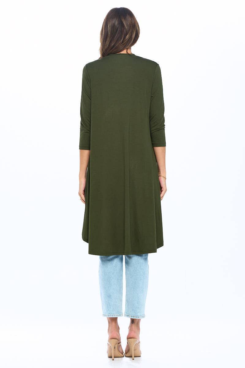 Solid Bamboo Open Front Cardigan - OLIVE