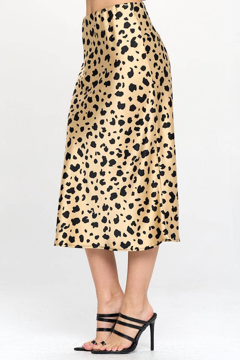 Animal Print Satin Midi Skirt