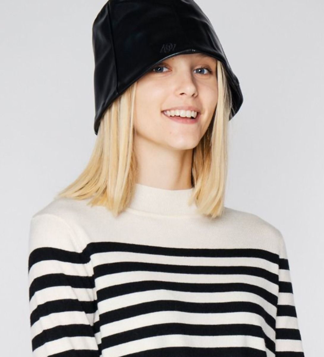 LEEZ Women Leather Bucket Hat Black