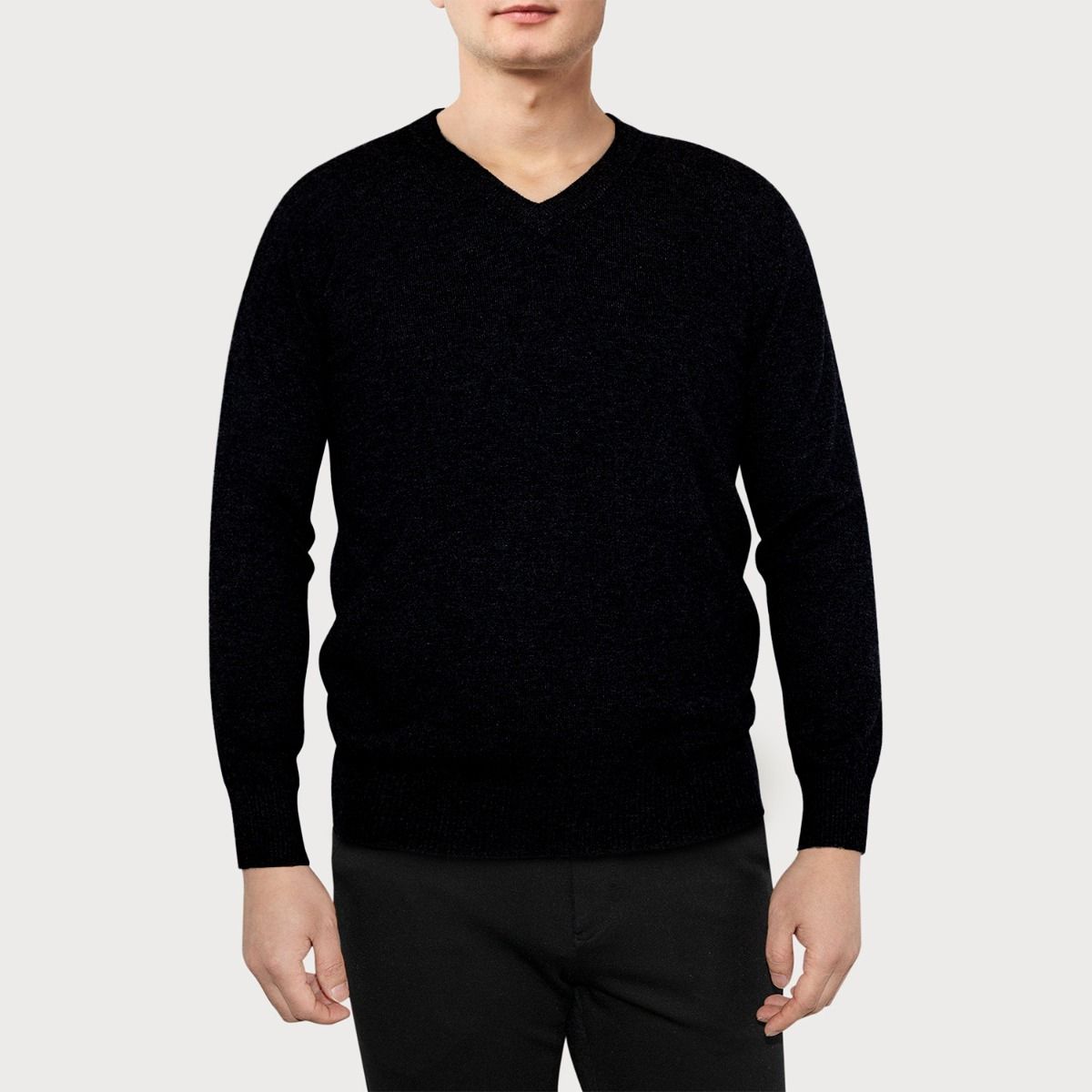 LEEZ Men V-neck Cashmere Sweater Black