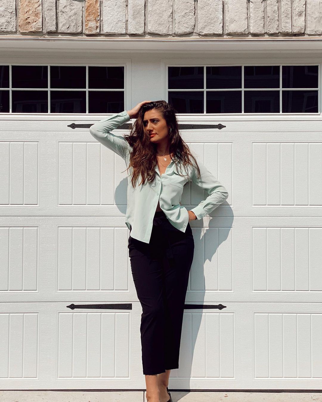 LEEZ Women Mulberry Silk Shirt Mint Green