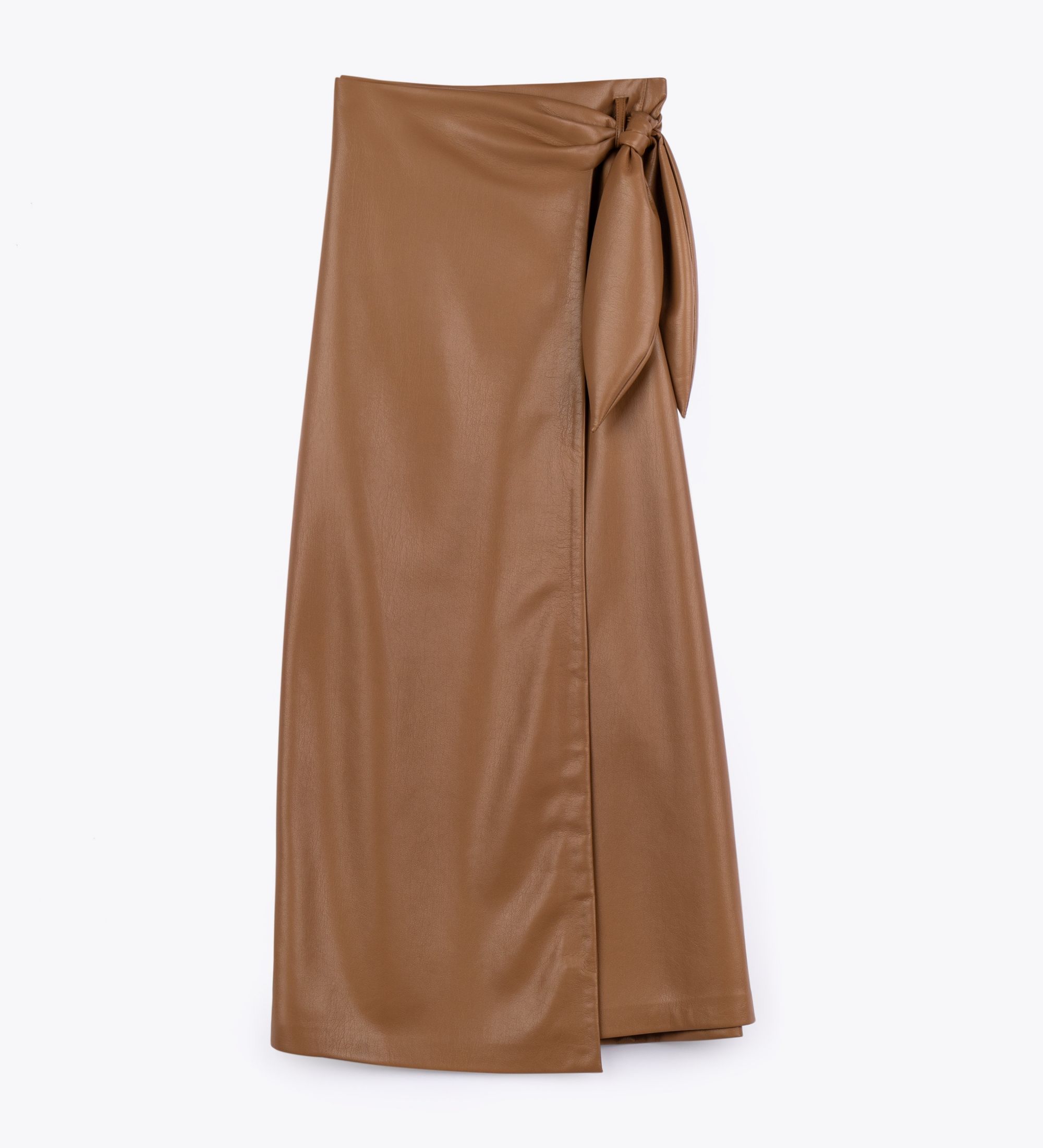 LEEZ Women Leather Skirt - Khaki