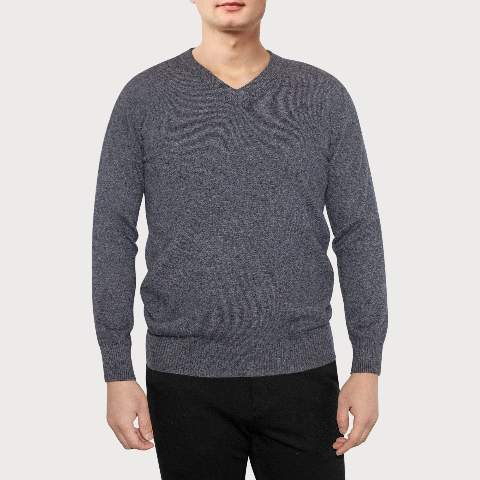 LEEZ Men V-neck Cashmere Sweater Dark Gray