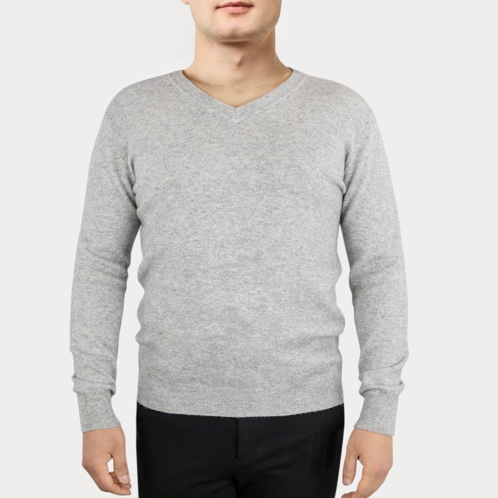 LEEZ Men V-neck Cashmere Sweater Gray