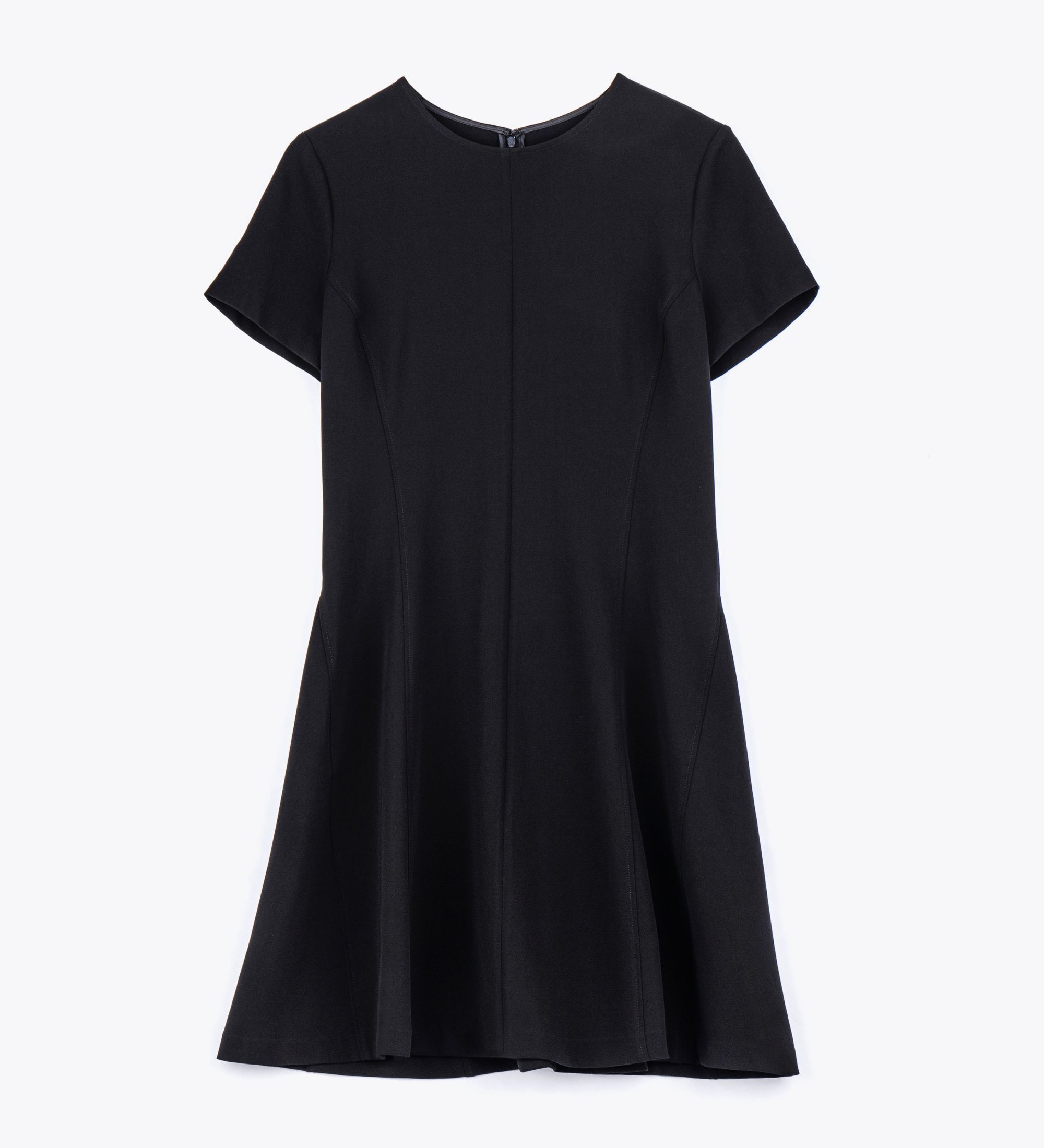 LEEZ Women Round Neck Short-Sleeve Flare Dress - Black