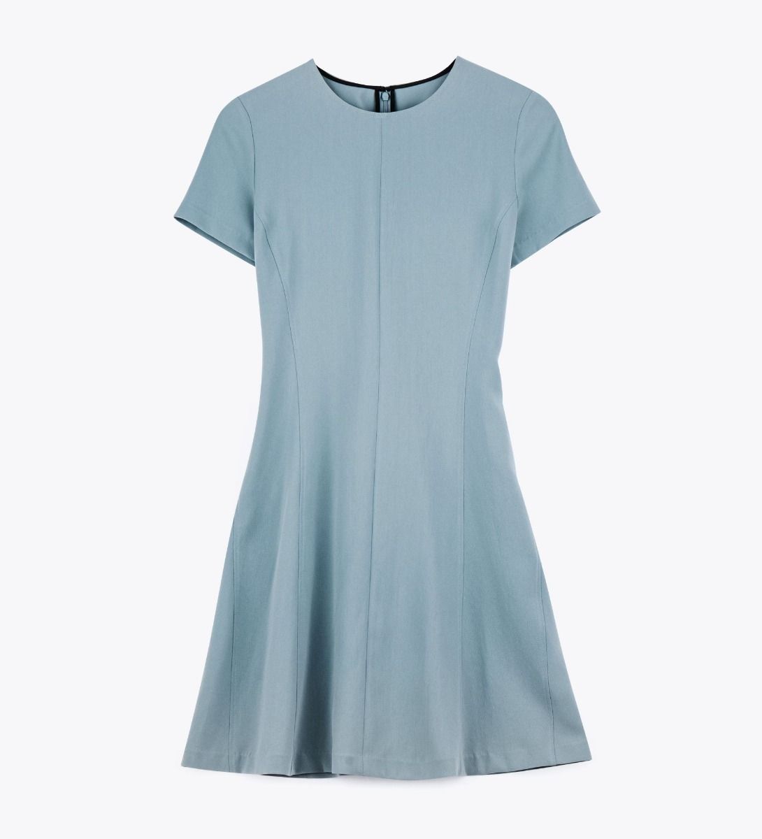 LEEZ Women Round Neck Short-Sleeve Flare Dress - Blue