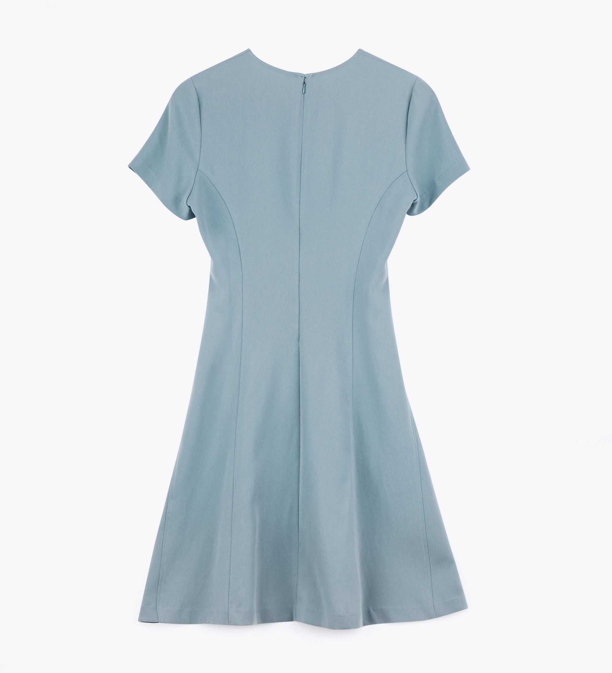 LEEZ Women Round Neck Short-Sleeve Flare Dress - Blue