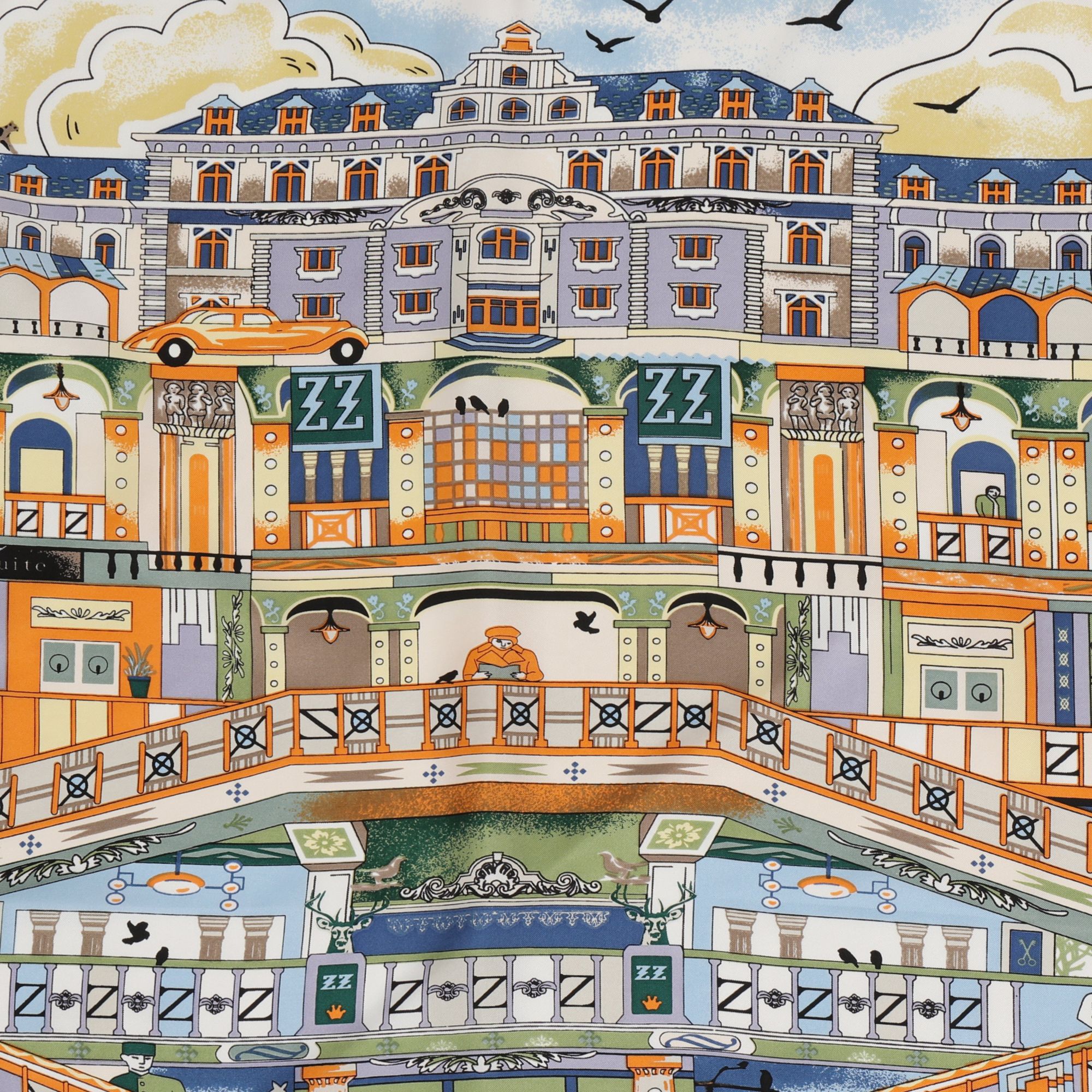 LEEZ La Palace Or Print Square Silk Scarf