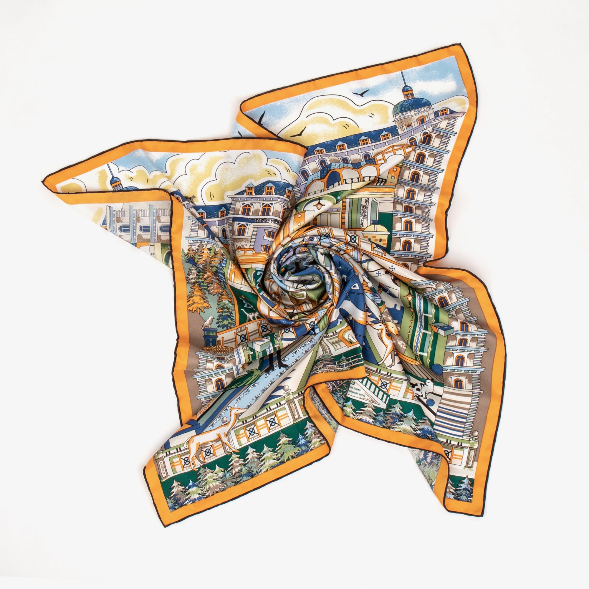 LEEZ La Palace Or Print Square Silk Scarf