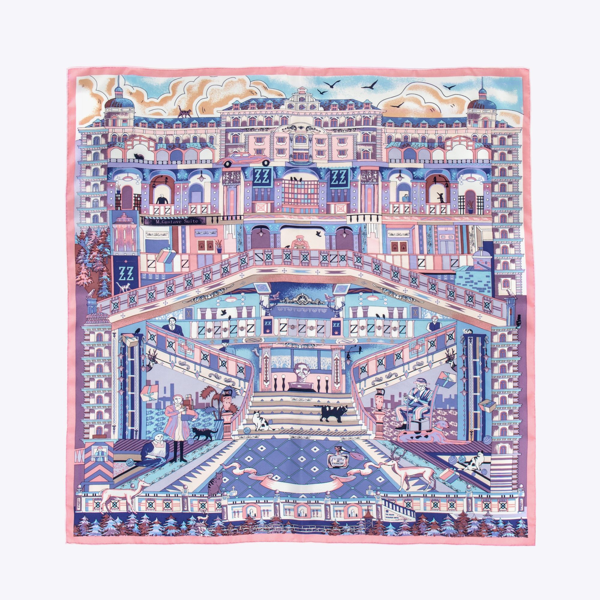 LEEZ La Palace Bleu Print Square Silk Scarf
