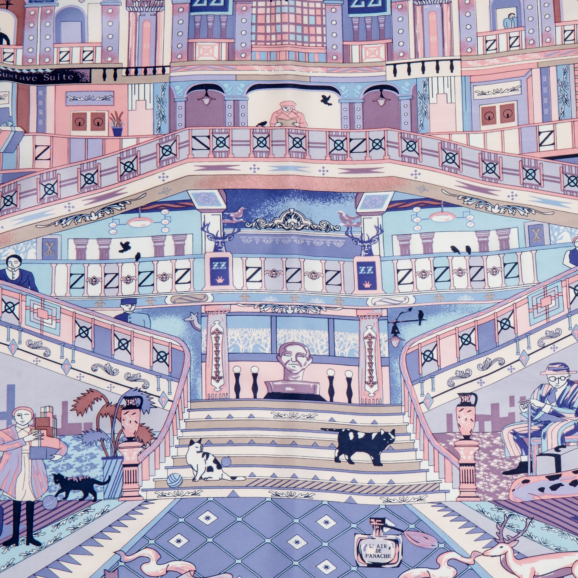 LEEZ La Palace Bleu Print Square Silk Scarf