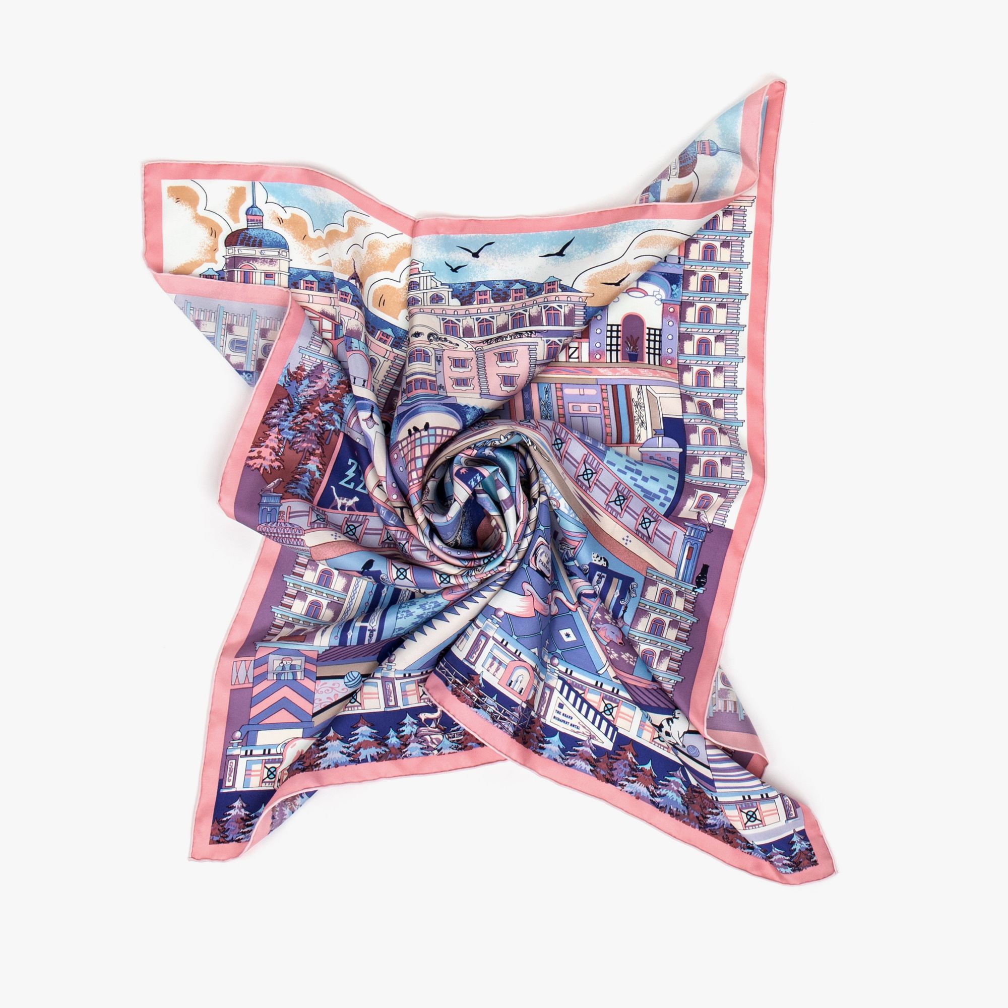 LEEZ La Palace Bleu Print Square Silk Scarf