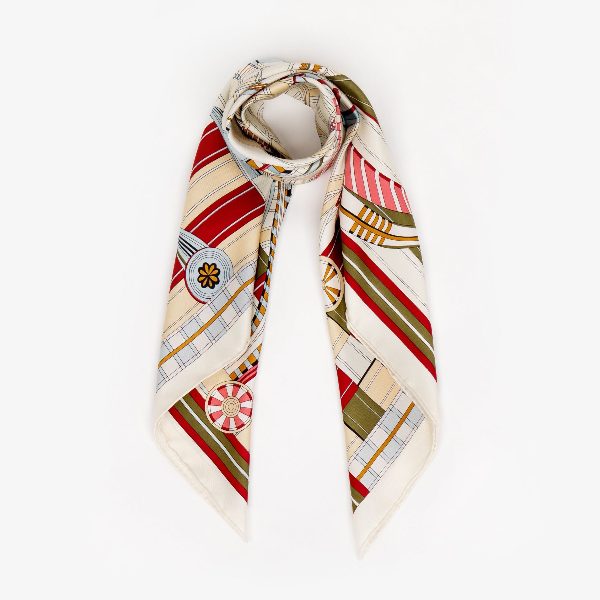 LEEZ La Ceinture Rouge Print Square Silk Scarf