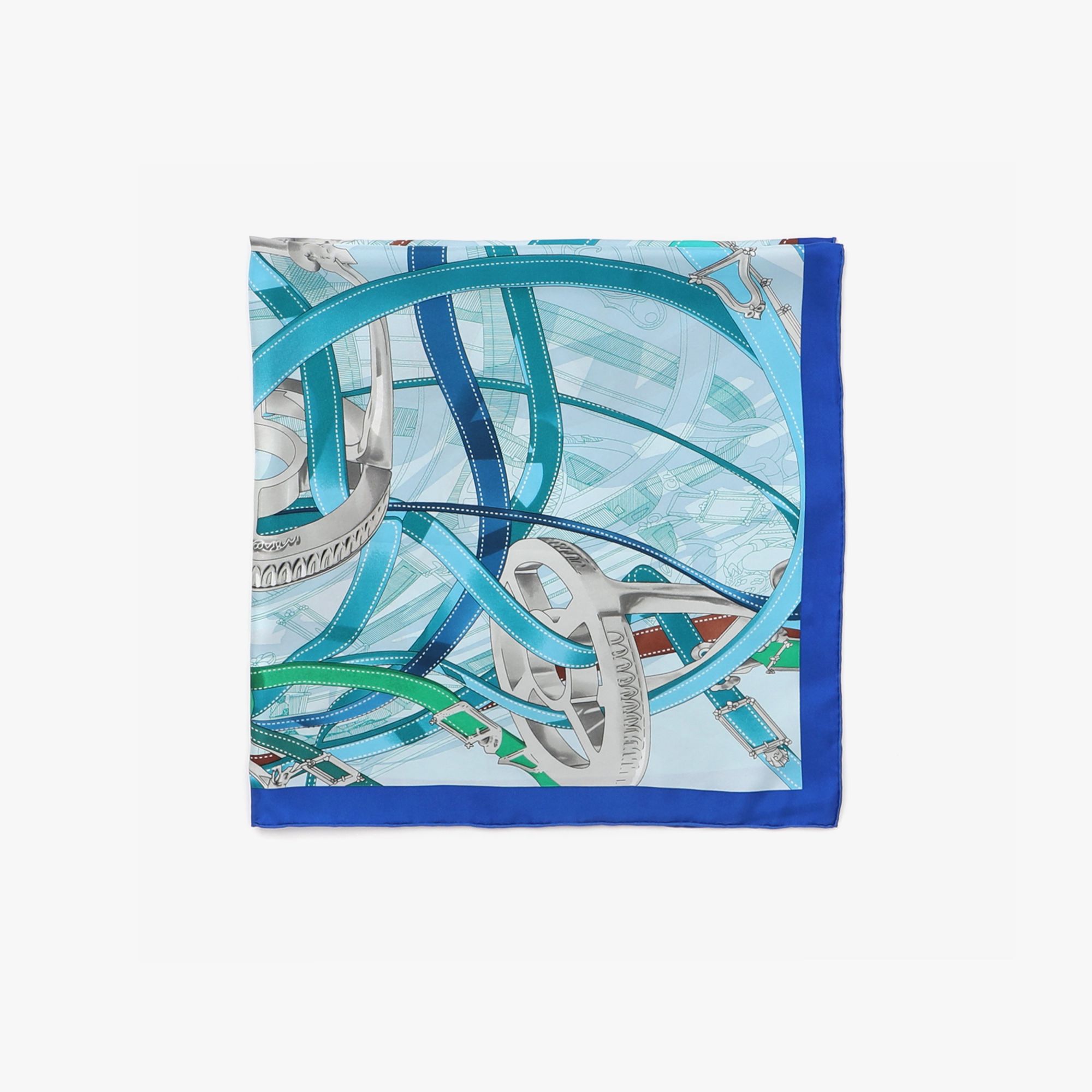 LEEZ La Ceinture Bleue Print Square Silk Scarf