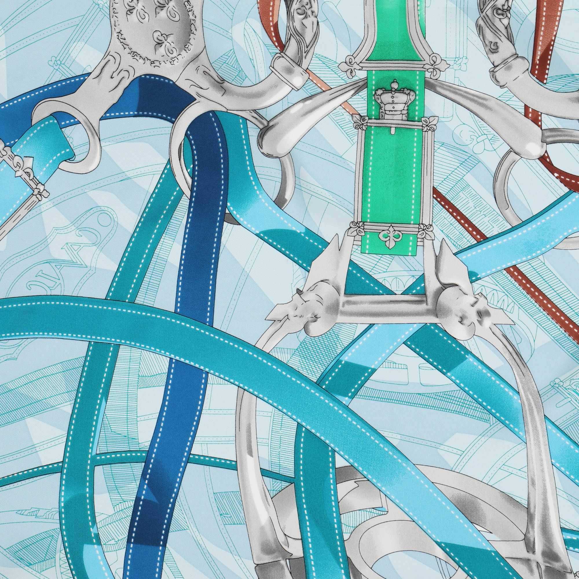 LEEZ La Ceinture Bleue Print Square Silk Scarf