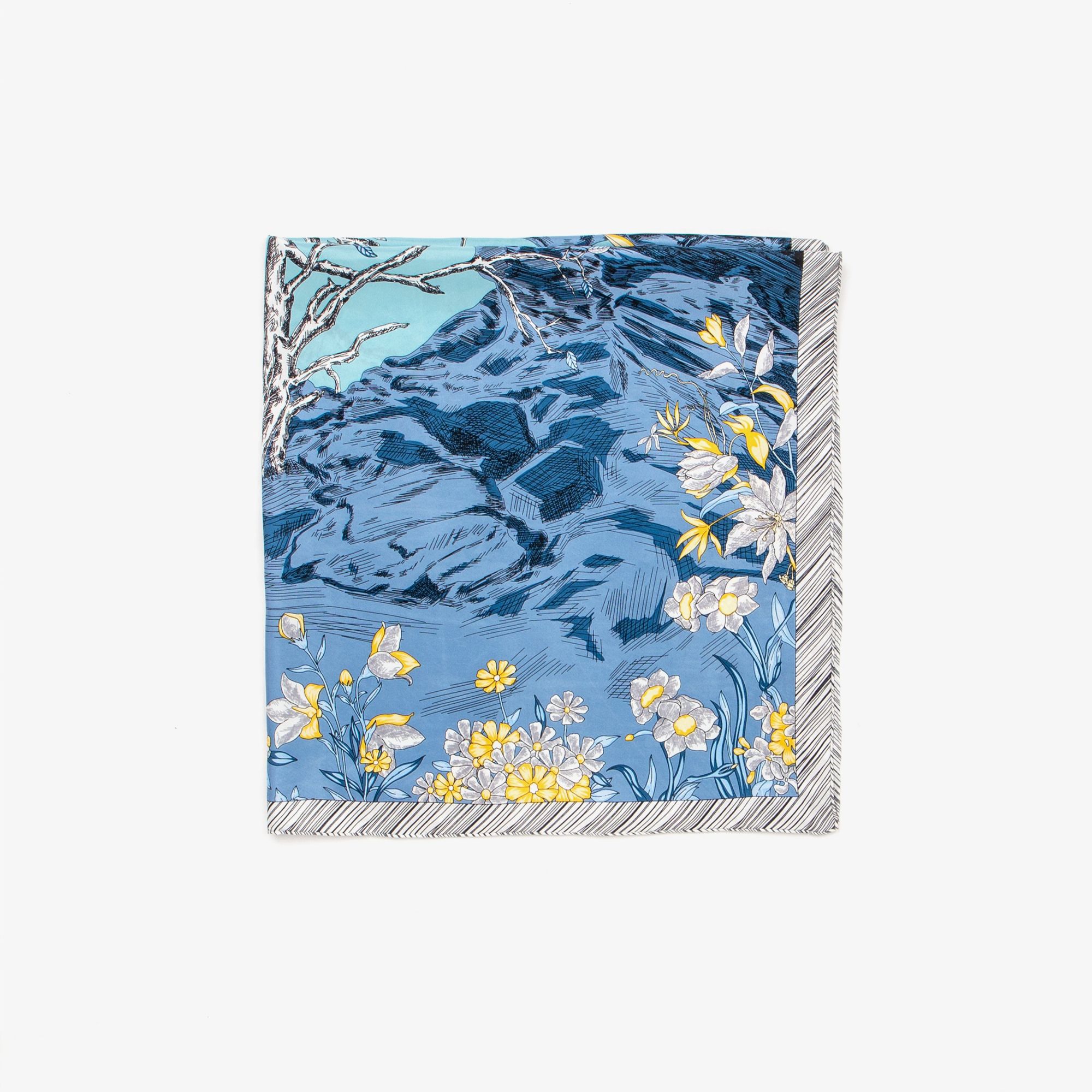 LEEZ Tree On The Rock Print Square Silk Scarf - Noir