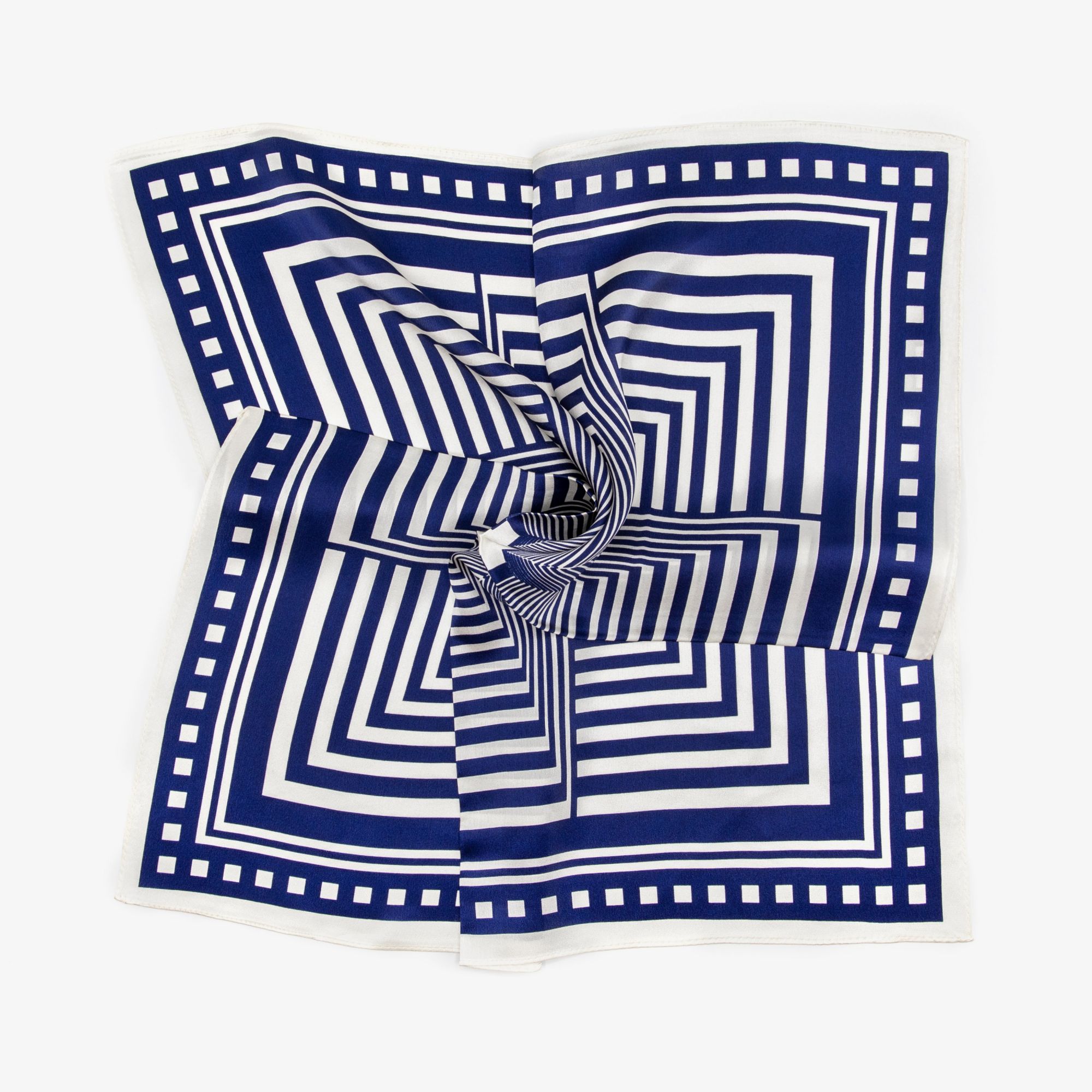 LEEZ Navy Striped Square Silk Scarf