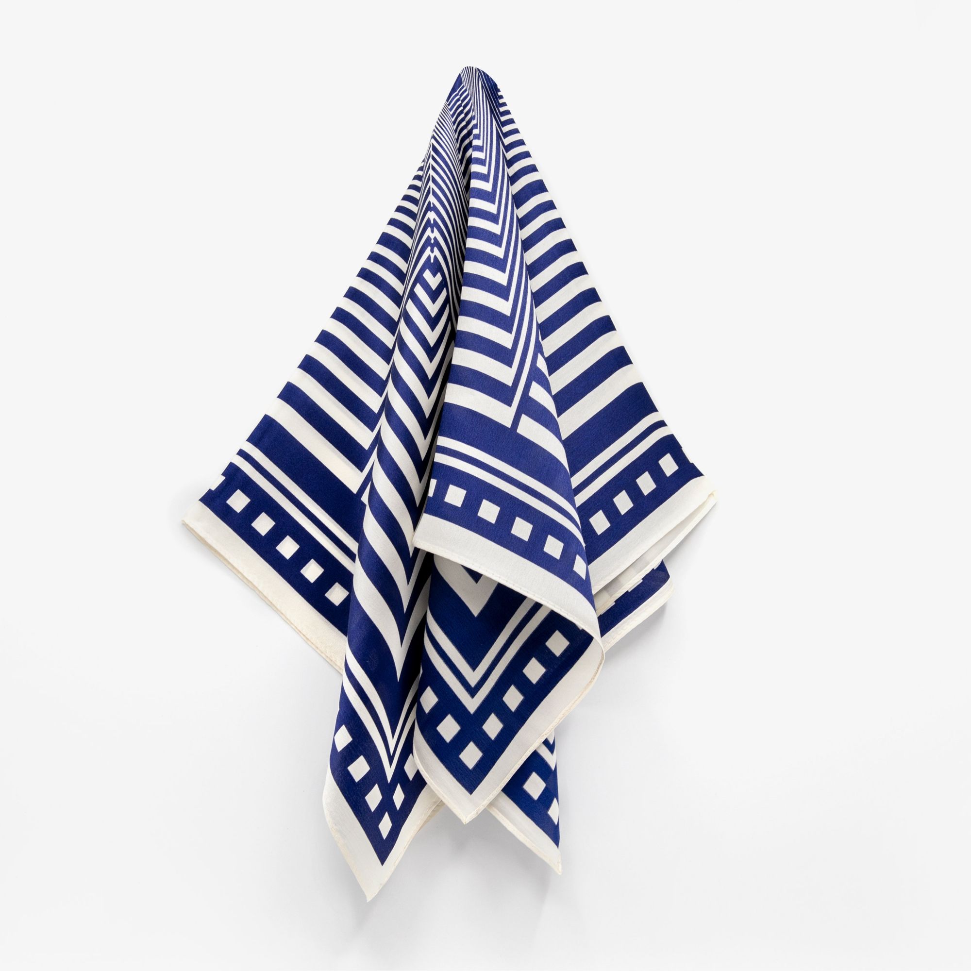 LEEZ Navy Striped Square Silk Scarf