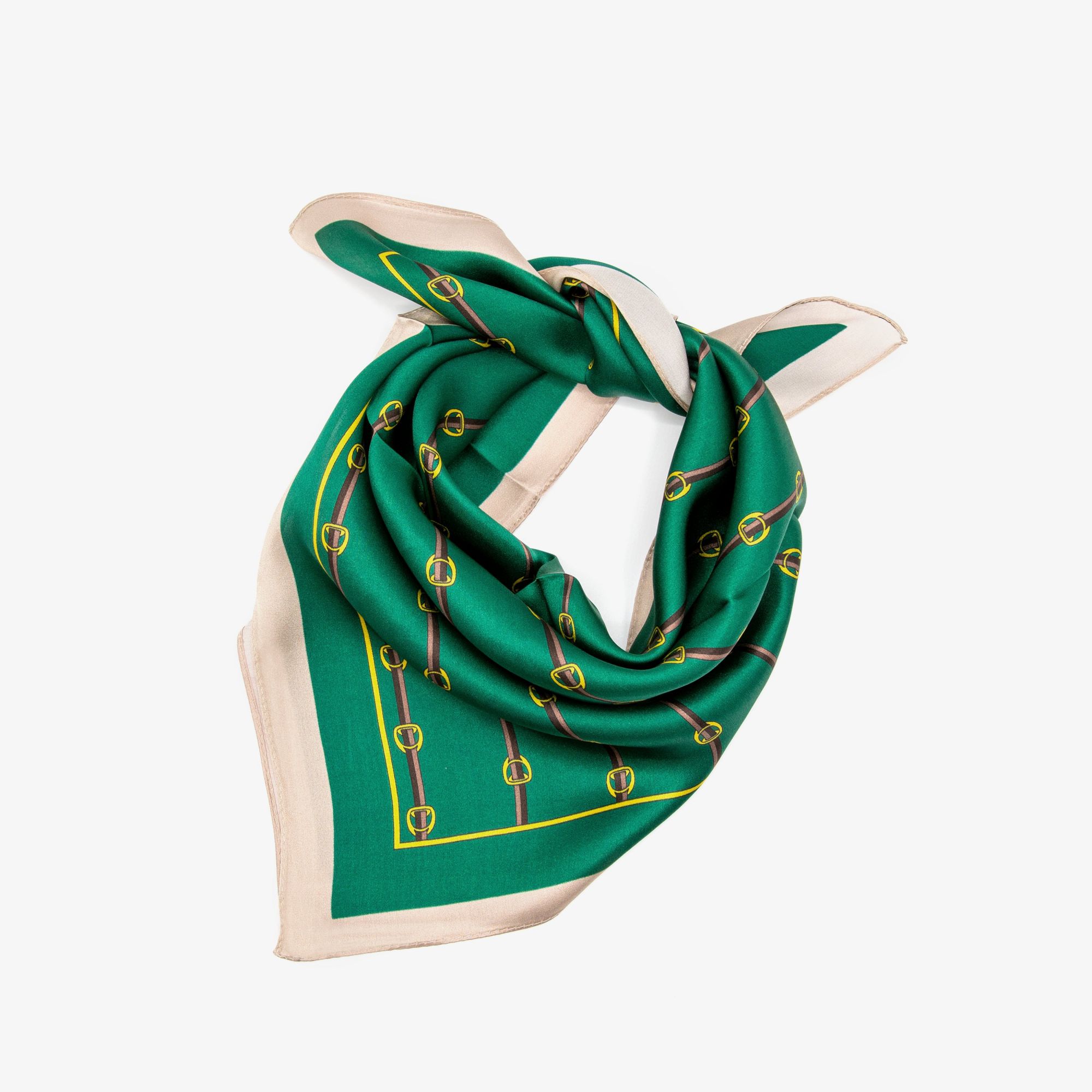 LEEZ Forest Green Belt Print Square Silk Scarf