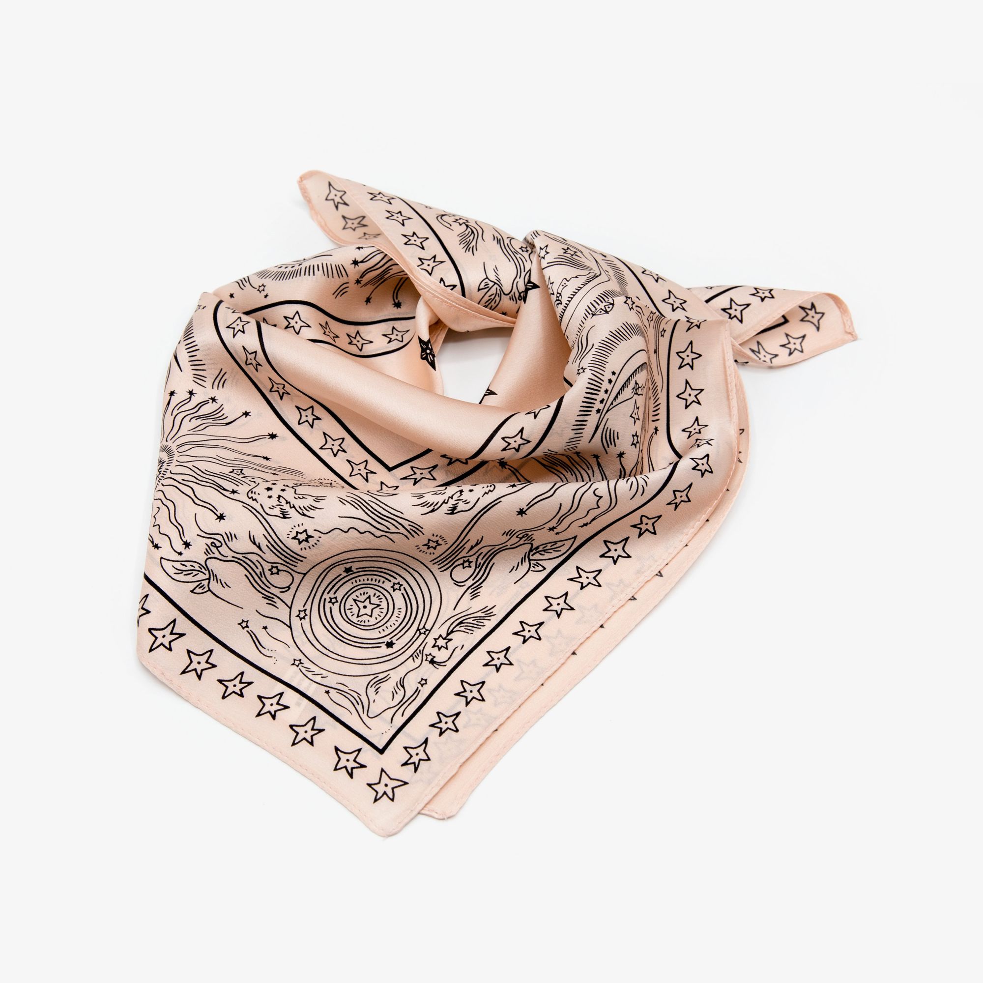 LEEZ Sun Themed Square Silk Scarf - Cantaloupe