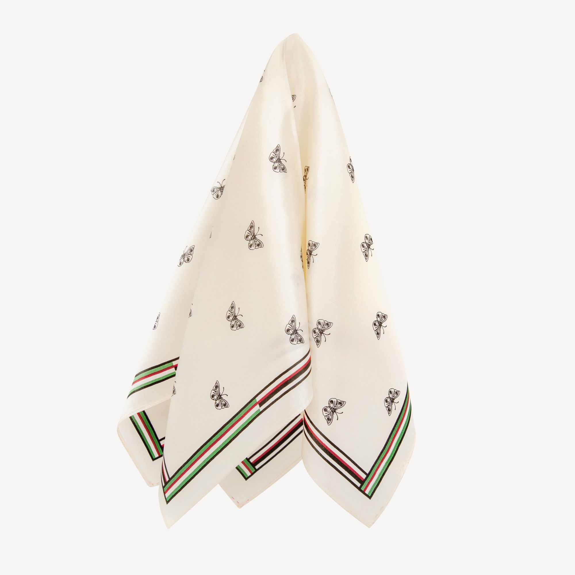 LEEZ Butterfly Blanc Print Square Silk Scarf