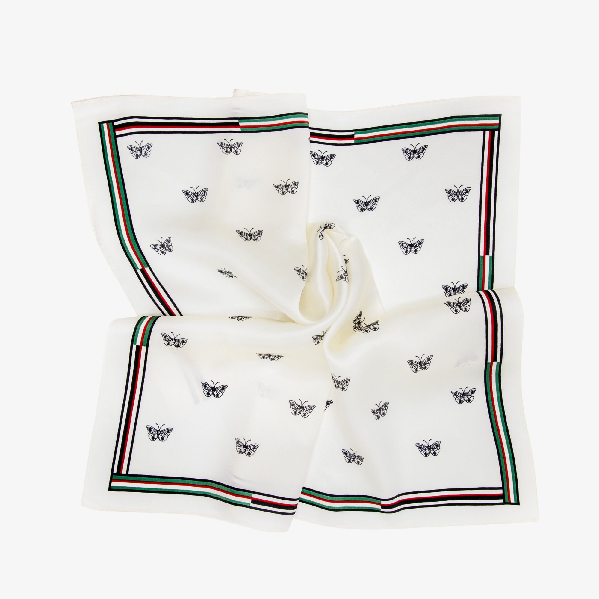 LEEZ Butterfly Blanc Print Square Silk Scarf