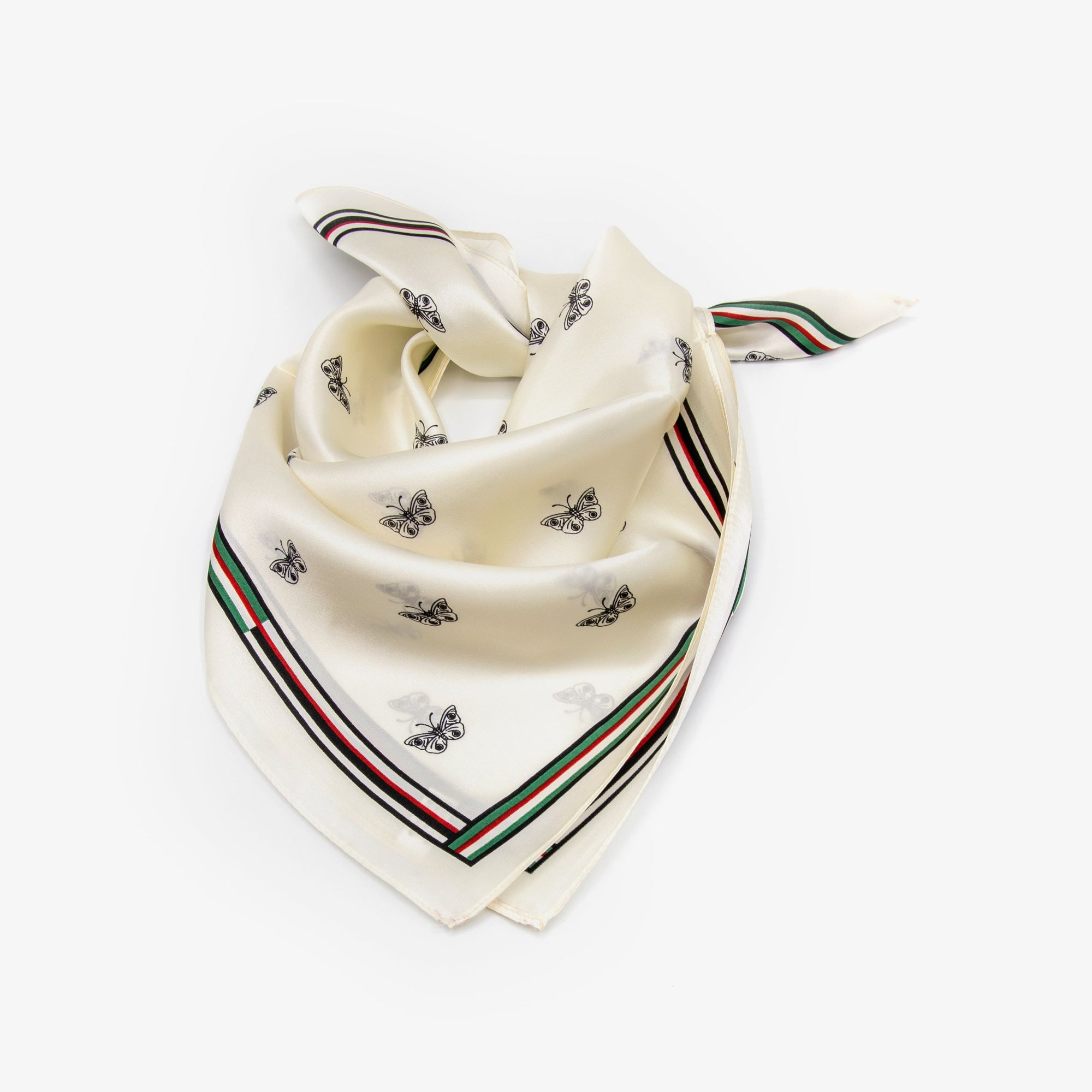 LEEZ Butterfly Blanc Print Square Silk Scarf