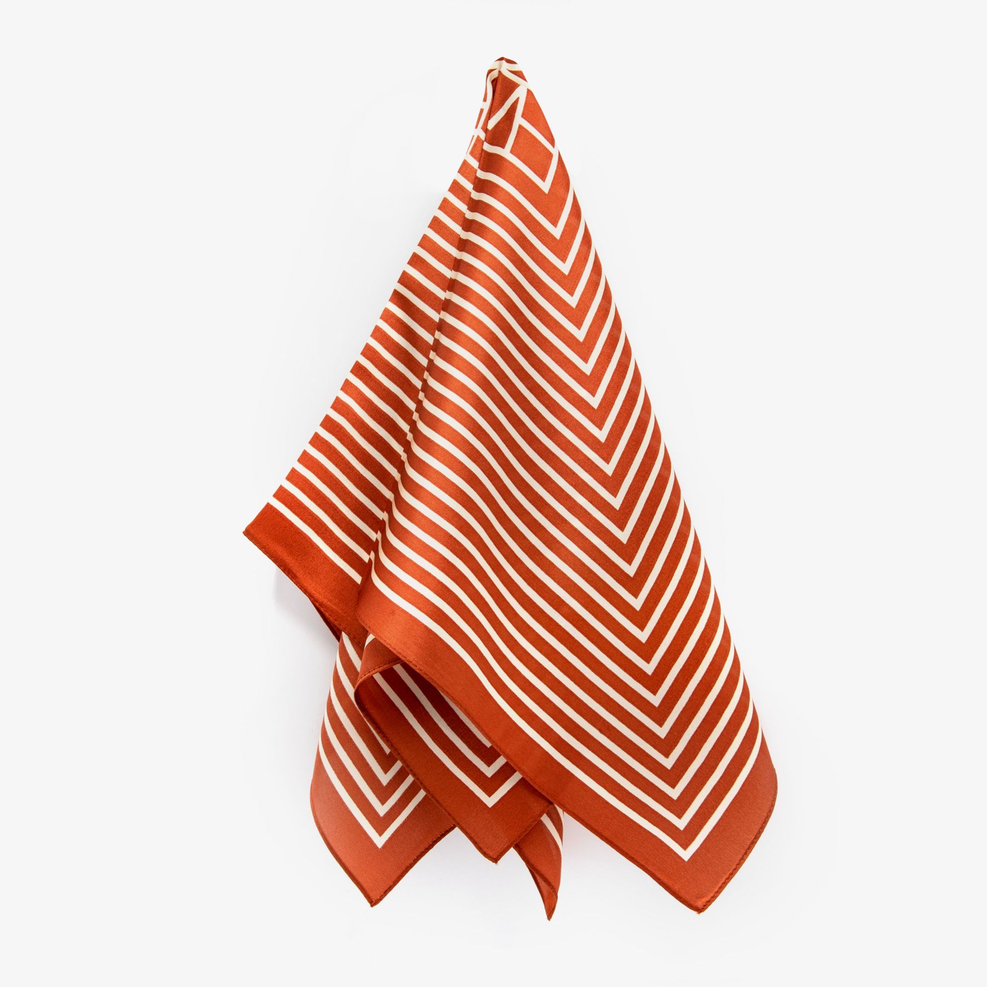 LEEZ Pumpkin & White Stripe Print Square Silk Scarf