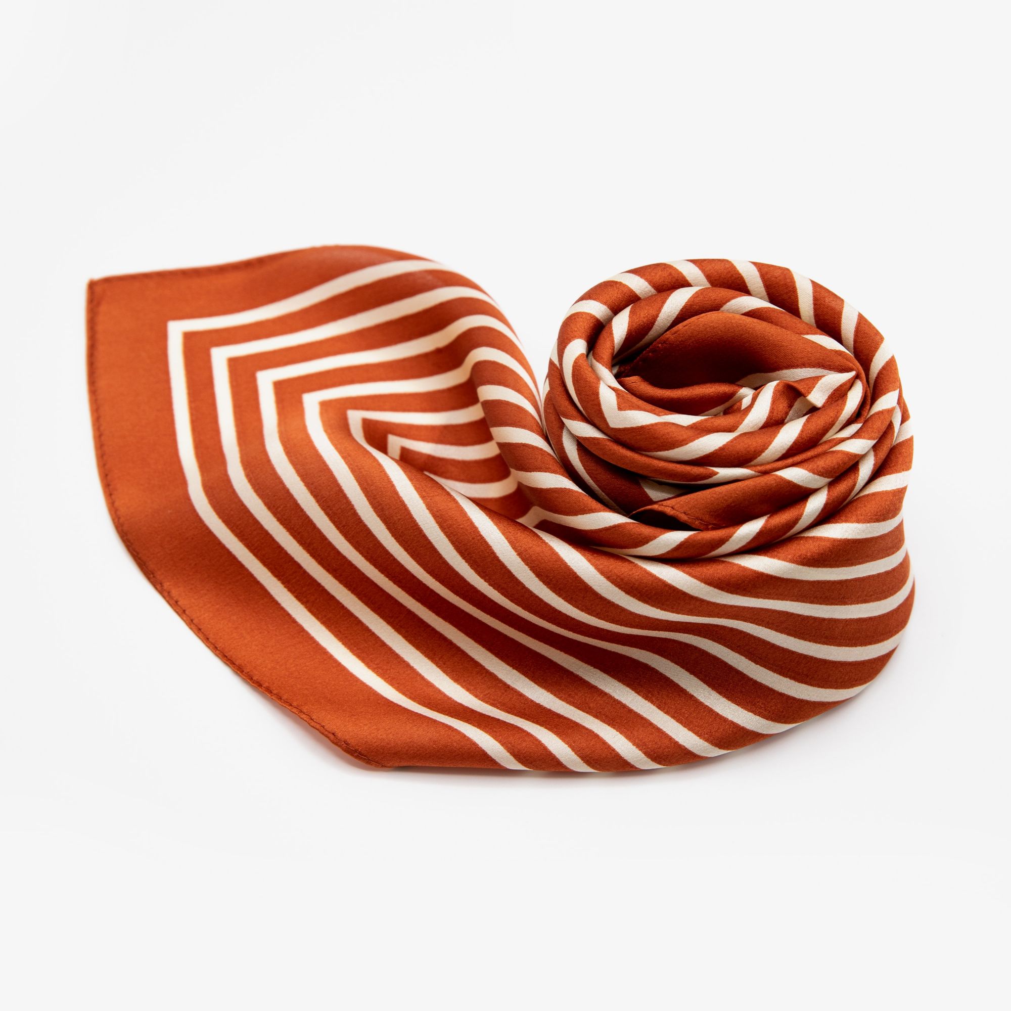 LEEZ Pumpkin & White Stripe Print Square Silk Scarf