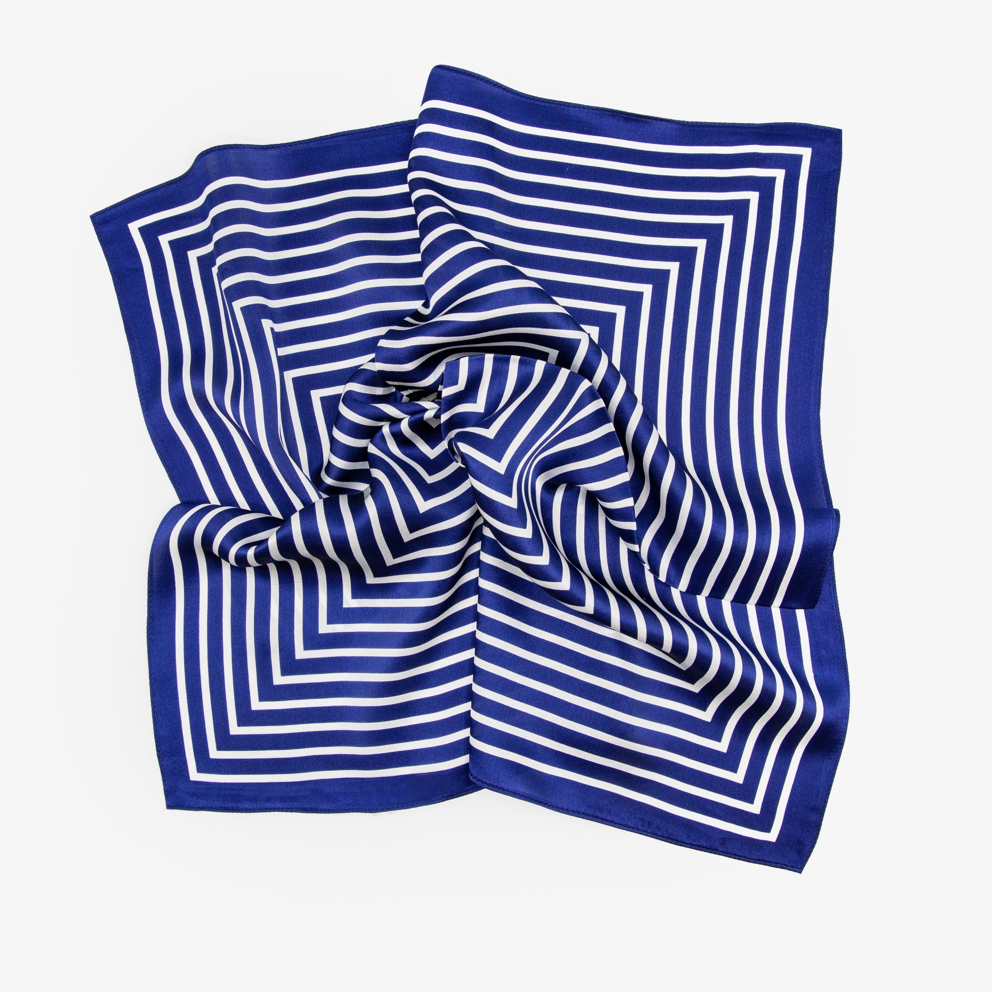 LEEZ Blue & White Stripe Print Square Silk Scarf