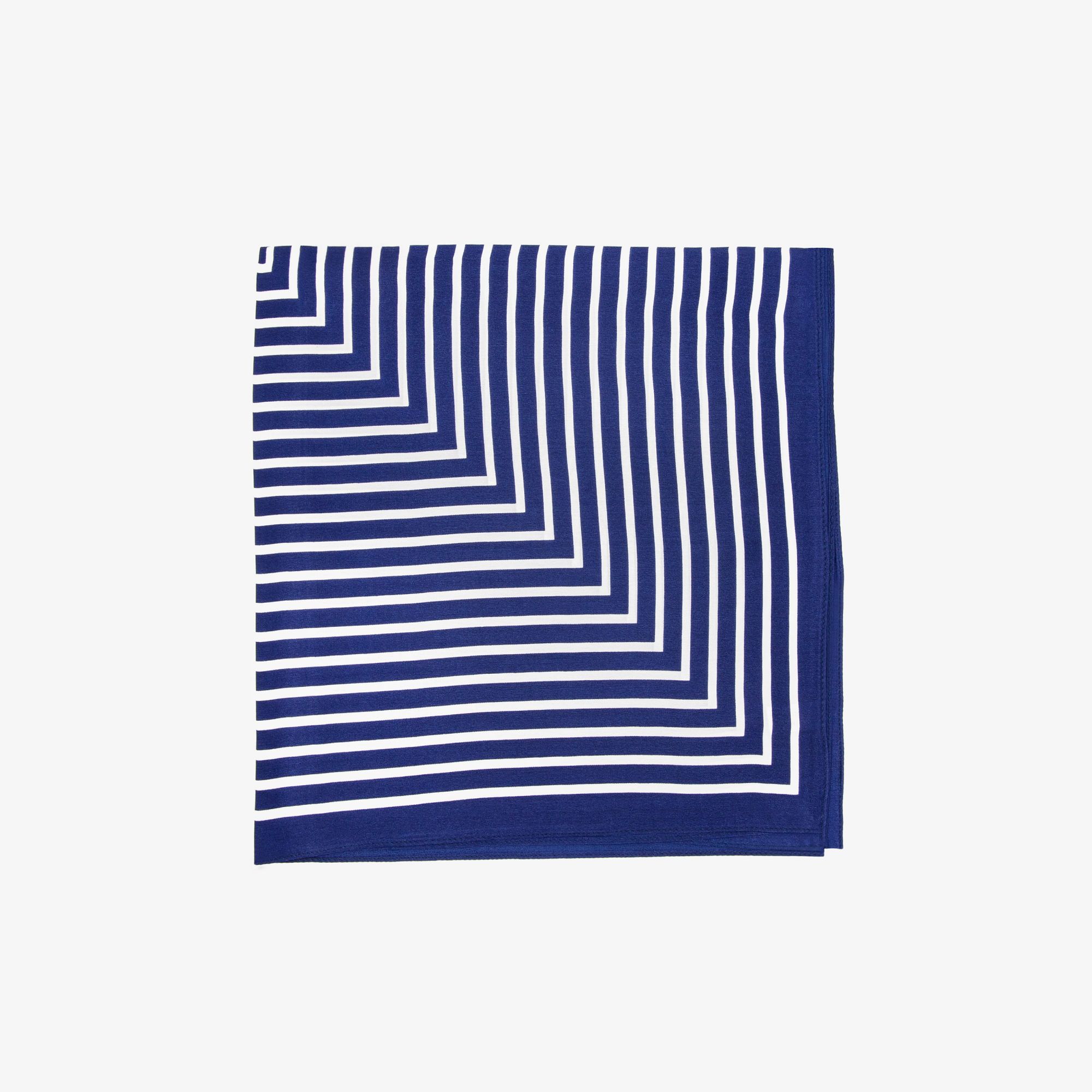LEEZ Blue & White Stripe Print Square Silk Scarf